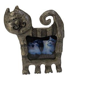 Vintage Cat Standing Metal‎ Photo Frame Silver